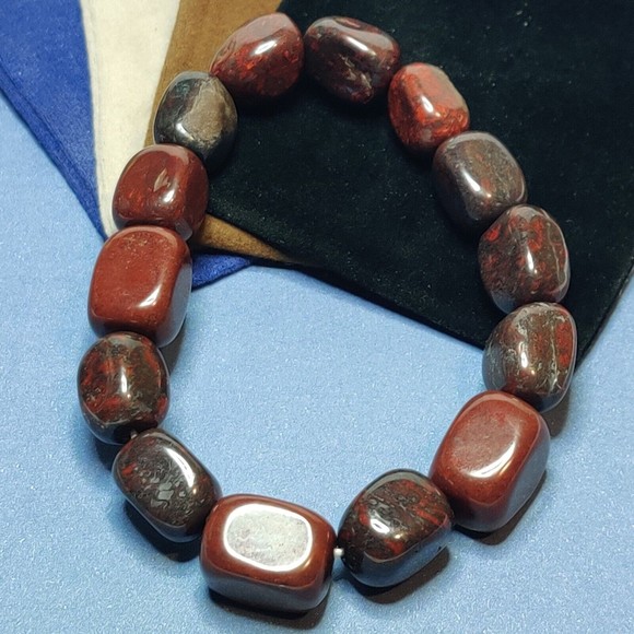 Brecciated Jasper stretch bracelet 12-15mm tumbled stones with felt pouch-NB27 - Picture 7 of 7